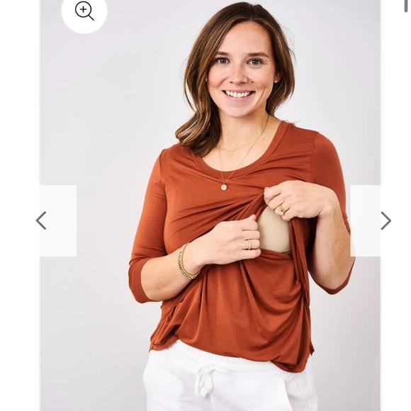 Latched Mama • Golden Yellow Tropical Leaf 3/4 Sleeve Scoop Neck Nursing Top 2.0 - Picture 8 of 8